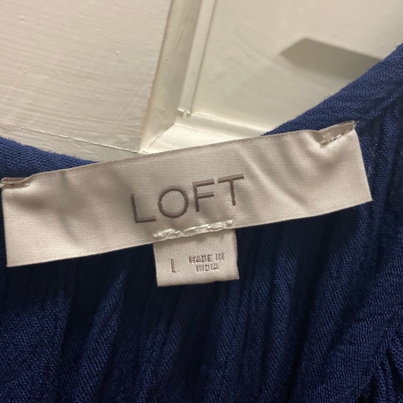 Loft Dress Navy Gauze Flutter Sleeve Size L - Picture 2 of 6